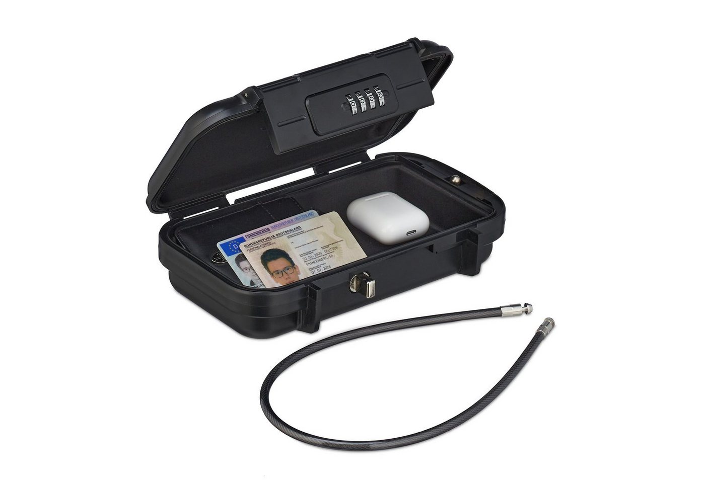 relaxdays Autotresor Sicherheitsbox tragbar mit Zahlenschloss, wasserdichter Mini-Tresor in Schwarz
