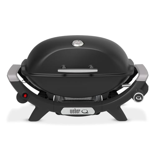 Weber Q2100N Gasgrill, 53 x 38cm Grillfläche, 1 Brenner, hoher Deckel, porzellanemaillierter Guss-Grillrost, Schwarz