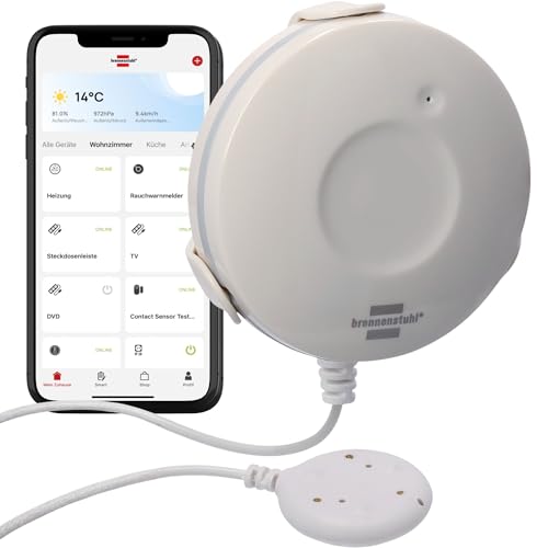 Brennenstuhl Connect Zigbee Wassermelder WM CZ 01, smart Wassersensor mit Push-Benachrichtigung, für Bad/Küche/Keller, inkl. CR2-Batterie