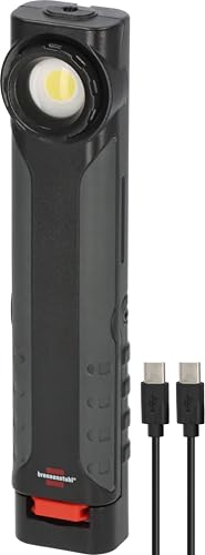 Brennenstuhl Akku LED Handlampe HL 600 AD/Dynamo, Werkstattlampe mit USB C Kabel, 600+180lm, IP54, IK08, bis zu 15h Leuchtdauer, integrierter Haken und Magnete