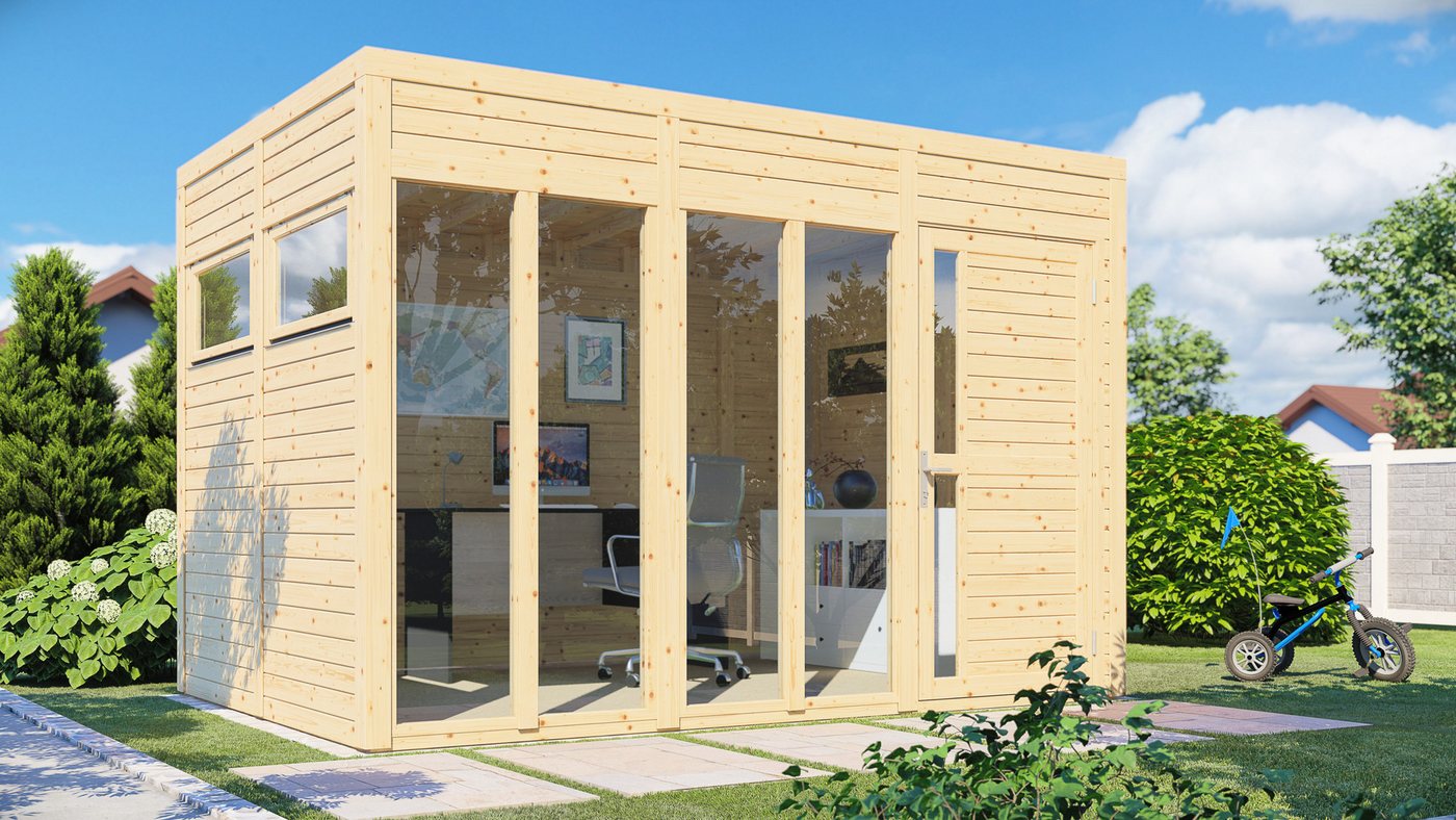 BERTILO Gartenhaus Cubus 3 Office, modernes kubisches Design, hohe Wände, 337x240 cm, in verschiedenen Farben