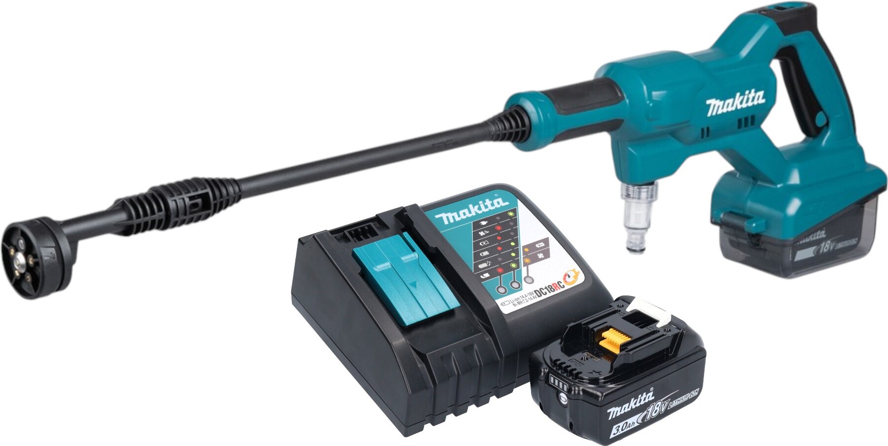 Makita DHW 180 RF1 Akku Druckreiniger, 18 V 24 bar, inkl. 3,0 Ah Akku und Ladegerät, mobil einsetzbar
