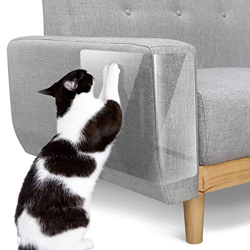 Pawaboo Katze Kratzschutz, 6 Pack Doppelseitig Kratzpads für Katzen mit Selbstklebend Katze Kratzschutzfolie mit 30 Polster Nägel Katze Krallen Guards Pads für Sofa Möbel Tür Kratzschutz, Weiß