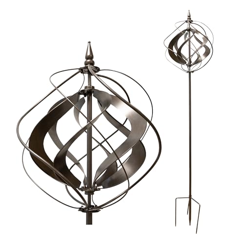 LEMODO Garten Windrad “Silver Tulip”, Windspiel mit stabilem Bodenstecker, Gartendeko in 4 Höhen aufbaubar, Gartenstecker 213 cm hoch, Windmühle Silber, Windskulptur mit Charme