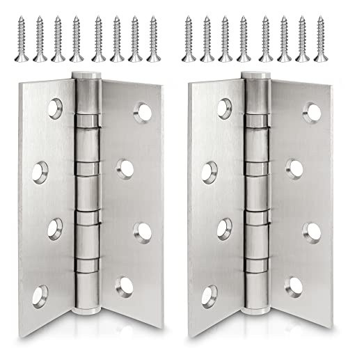 ECENCE Edelstahl Tür-Scharnier 2x Silber Türband, Beschlag, 4-fach Stahlkugel gelagert Edelstahlscharnier 304 (V2A) Materialstärke 2,5mm + Schrauben für massive Türen innen + außen