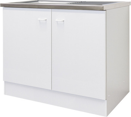 Flex-Well Spülenschrank inkl Spüle Speed BxTxH 100 x 50 x 85 cm weiß matt zerlegt 6838 - Hochwertiger Unterschrank mit Edelstahl-Auflagespüle und viel Stauraum