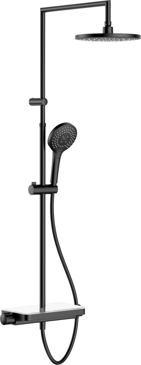 Primaster Duschsystem Prag new, Thermostat mit runder Kopfbrause 22,5 cm, Handbrause 12 cm, schwarz matt