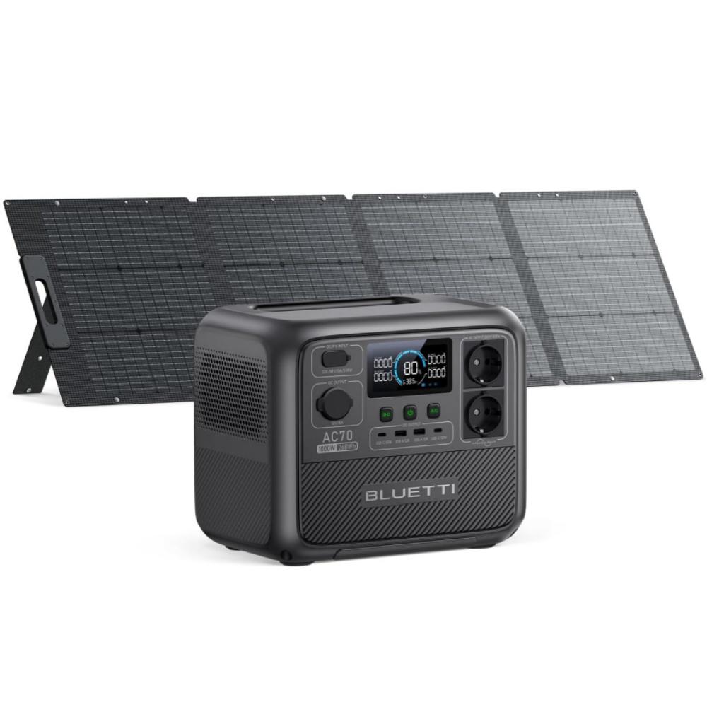 BLUETTI AC70+MP200, Tragbare Powerstation mit 1000W Wechselrichter, 768Wh LiFePO4 und 200W Solarpanel für Reisen und Camping