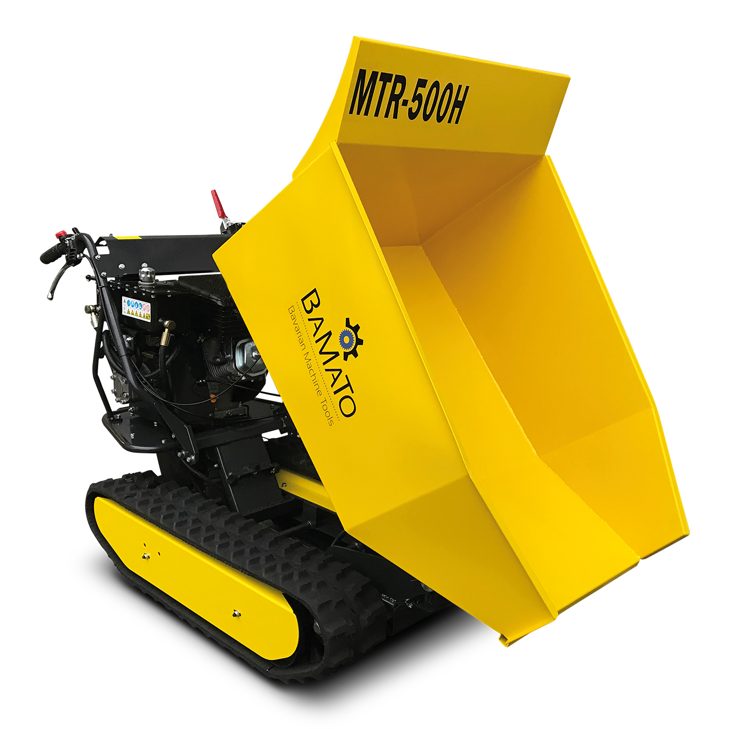 BAMATO Mini Raupendumper MTR-500PRO | Zuladung: Bis 500 Kg | Kraftvoller 9 PS Motor | 6 Vorwärts- Und 2 Rückwärtsgänge | Integrierte Kipphydraulik | Motorschubkarre Dumper