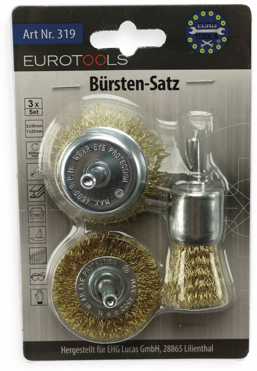 Topfbürsten Set, für Bohrmaschine und Akkuschrauber, Vermessingt