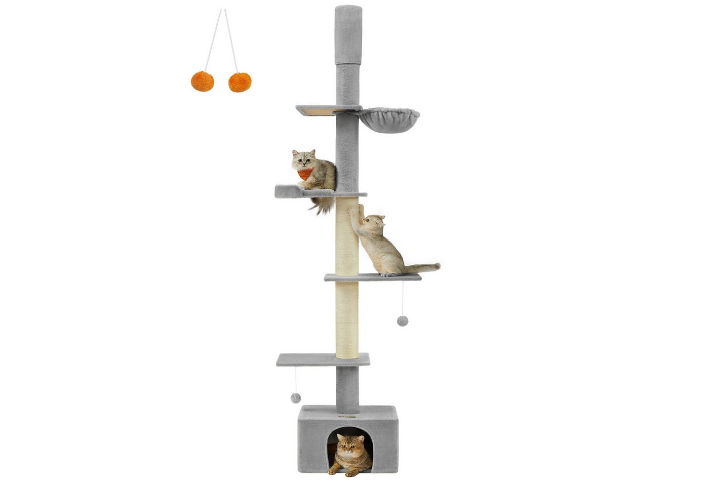 FEANDREA Kratzbaum, deckenhoch, 231-291 cm höhenverstellbarer, 11 cm dicke Stämme, Beige/Hellgrau - Preisvergleich