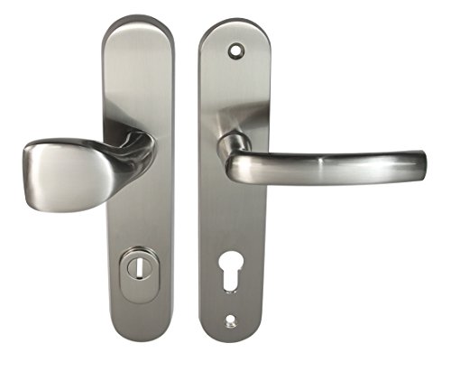 Häusler Onlinehandel GmbH Haustür Schutzbeschlag Security 305 Nickelmatt HS-92 mm mit ZA Türdrücker, für Türdicken 35-70 mm, Vierkant 8/10 mm, Farbe: Nickelmatt / Re-Li