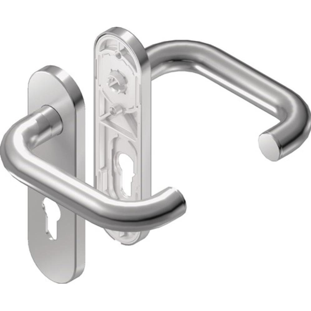 BKS Kurzschildgarnitur Rondo H1.0, Türgriff und Drückergarnitur aus Edelstahl, PZ Lochung, eckige Abdeckung, wartungsfrei