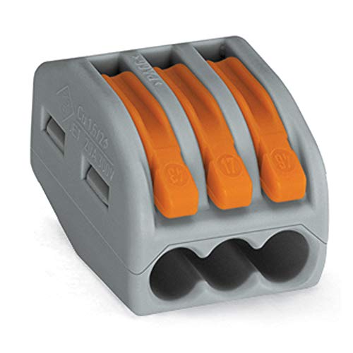 Wago Verbindungsdosenklemmen, 3 x 0,08 mm² - 4 mm², Klemmen mit Betätigungshebel, 50 Stück