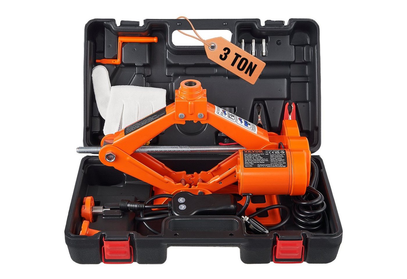 VEVOR Elektrischer Scherenwagenheber 3 t, 12V Wagenheber, 3-tlg. - Zuverlässiger Wagenheber mit automatischem Heben und LED-Blitzlicht