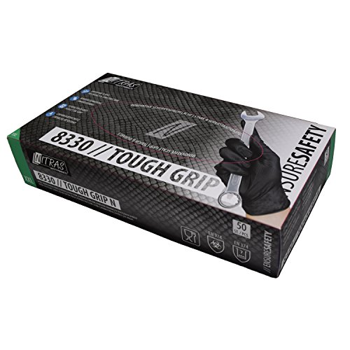 50 Stück Nitril Einmalhandschuhe mit optimierter Griffigkeit NITRAS TOUGH GRIP N (XL, schwarz)