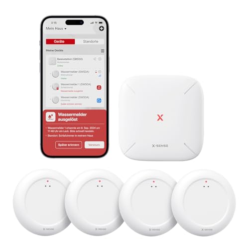 X-Sense SBS50 WLAN Wassermelder, Smarter Funk-Wassersensor mit App-Warnungen, IP67 wasserdicht, 500 m Reichweite, 5er Set für Küche, Bad, Keller