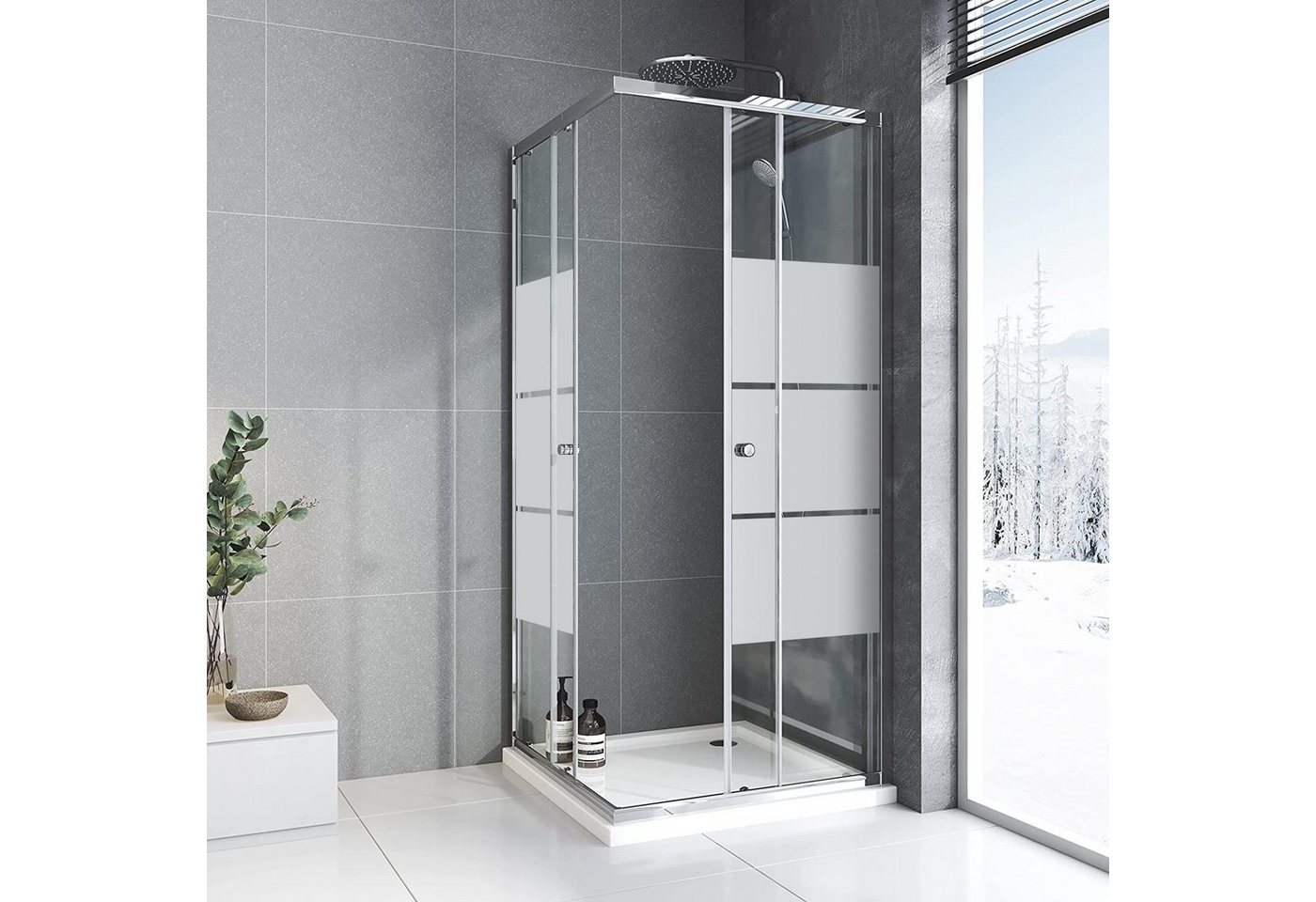 Boromal Eckdusche 75x75 H:185cm Duschkabine Schiebetür, 5mm Sicherheitsglas, Variabel Breite 74-76cm, Schwarz Chrom, 16 Türrollen