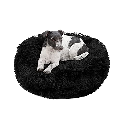 wuuhoo® Hundebett Fluffy 60cm Donut für kleine und mittelgroße Hunde - weiches Haustierbett, waschbares Hundekörbchen für Hund oder Katze, Flauschiger Hundekorb schwarz