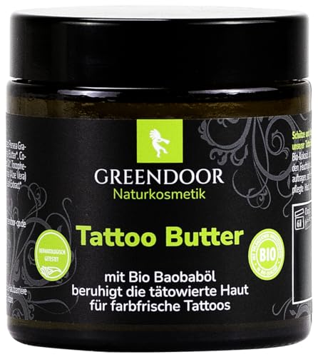GREENDOOR Tattoo Butter 120ml, vegane Tattoo-Pflege ohne Parfum, dermatologisch getestet, optimale Farbfrische für tätowierte Haut