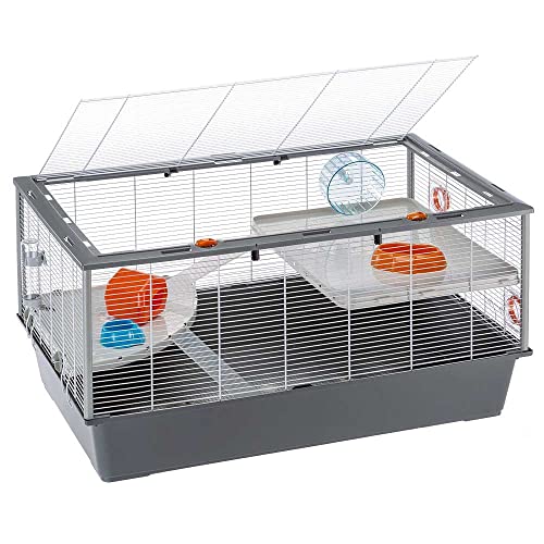 Ferplast Hamsterkäfig, großer Nagerkäfig CRICETI 100, Kleintierkäfig, 2 Etagen mit Rampen Hamsterzubehör inklusive, 95 x 57 x h 50 cm