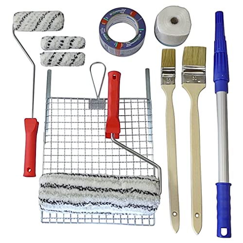 ROTIX Fassade streichen Set, 12-teilig mit Farbrollern, Pinseln, Abdeckband und Teleskopstange für große und kleine Flächen