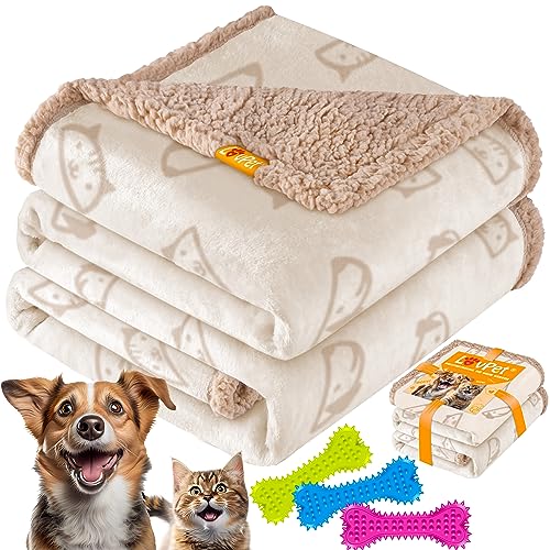 Lovpet® wasserdichte Hundedecke, Fleece Haustier Decke Katzendecke + 3X Kauknochen, für mittelgroße und große Hunde, Katzen, 152 x 127 cm, XL, maschinenwaschbar, beidseitiger Sofabezug-Schutz Beige