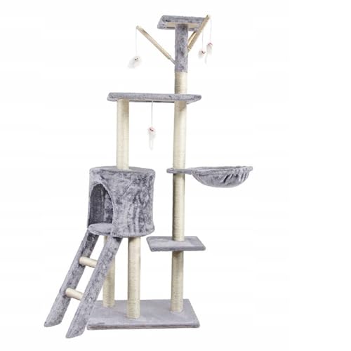 QLS Kratzbaum 140 cm hoch Katzenbaum Katzenkletterbaum Kletterturm Katzenhöhle Sisalseil XL (Grau)