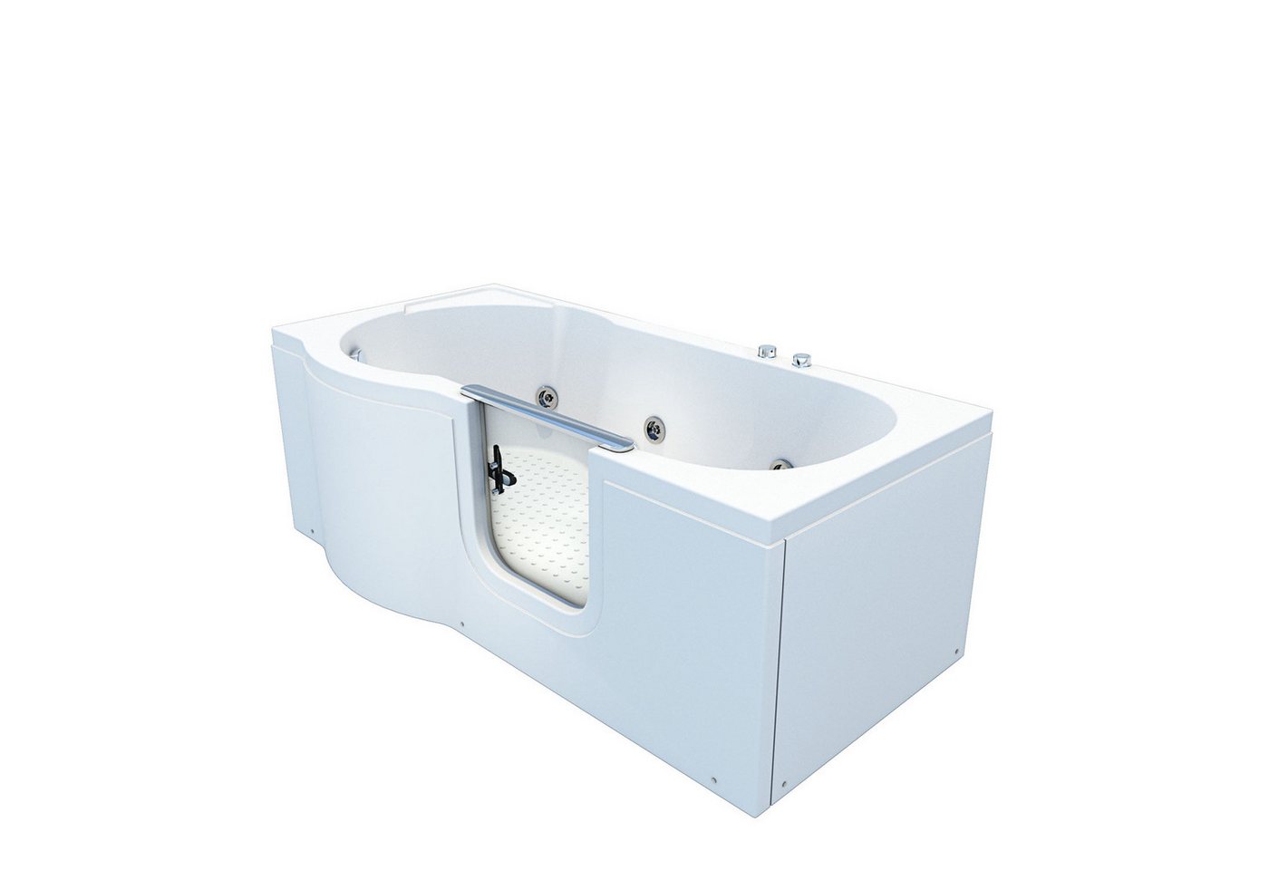 AcquaVapore Whirlpool-Badewanne S12-WP-R 85x170cm mit Tür, Seniorengerechte Badewanne, 4 einstellbare Wasser-Massage-Düsen, Weiß
