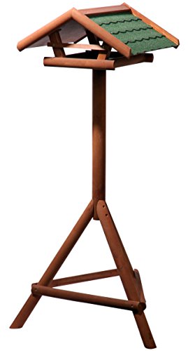 dobar® Vogelfutterhaus Panorama Gr. L mit Bitumendach inkl. Ständer - Vogelhaus für Wildvögel - 44 x 44 x 121,5 cm - Braun-Grün