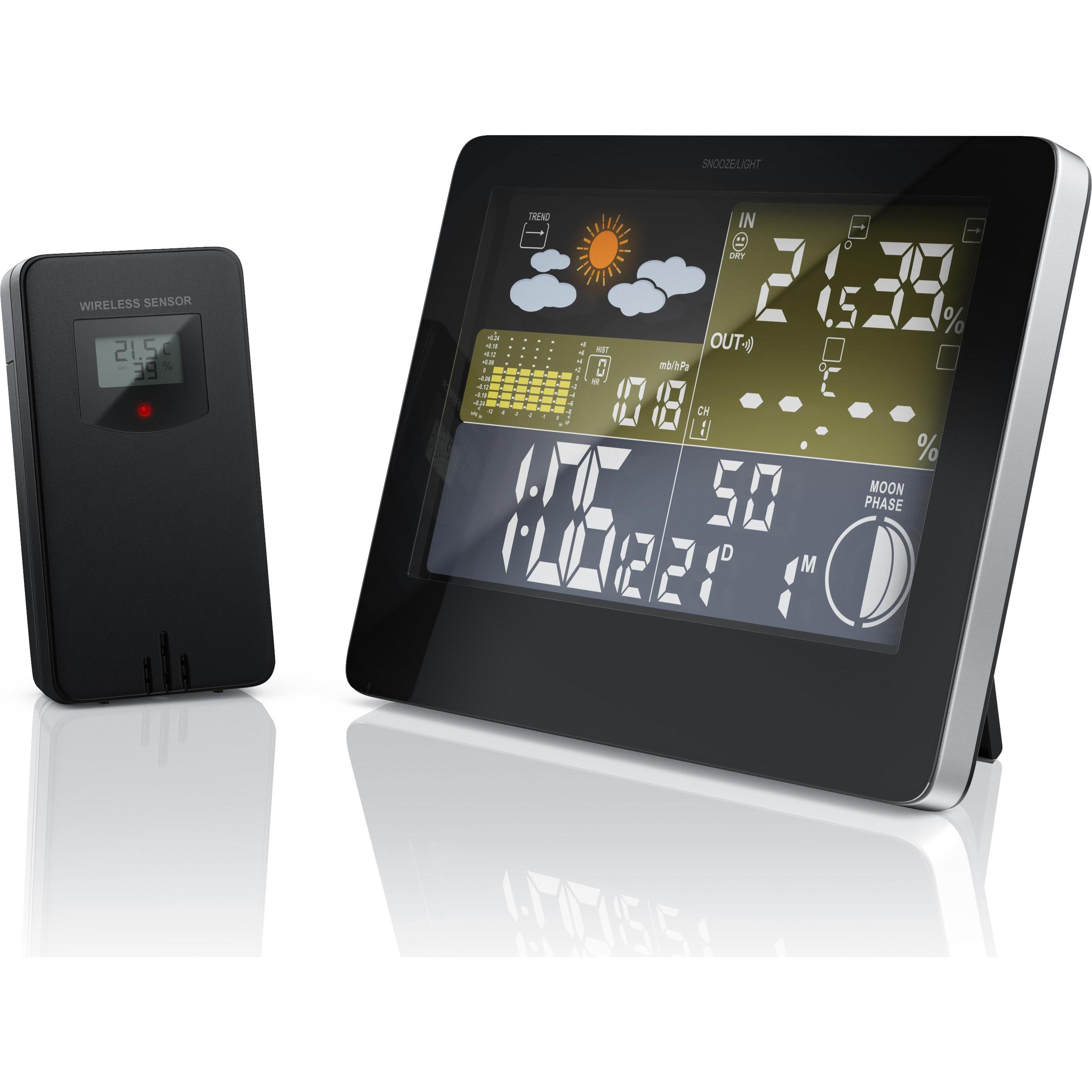 Bearware Funk Wetterstation mit Farbdisplay, DCF-Signal, Innen- und Außentemperatur, Schwarz