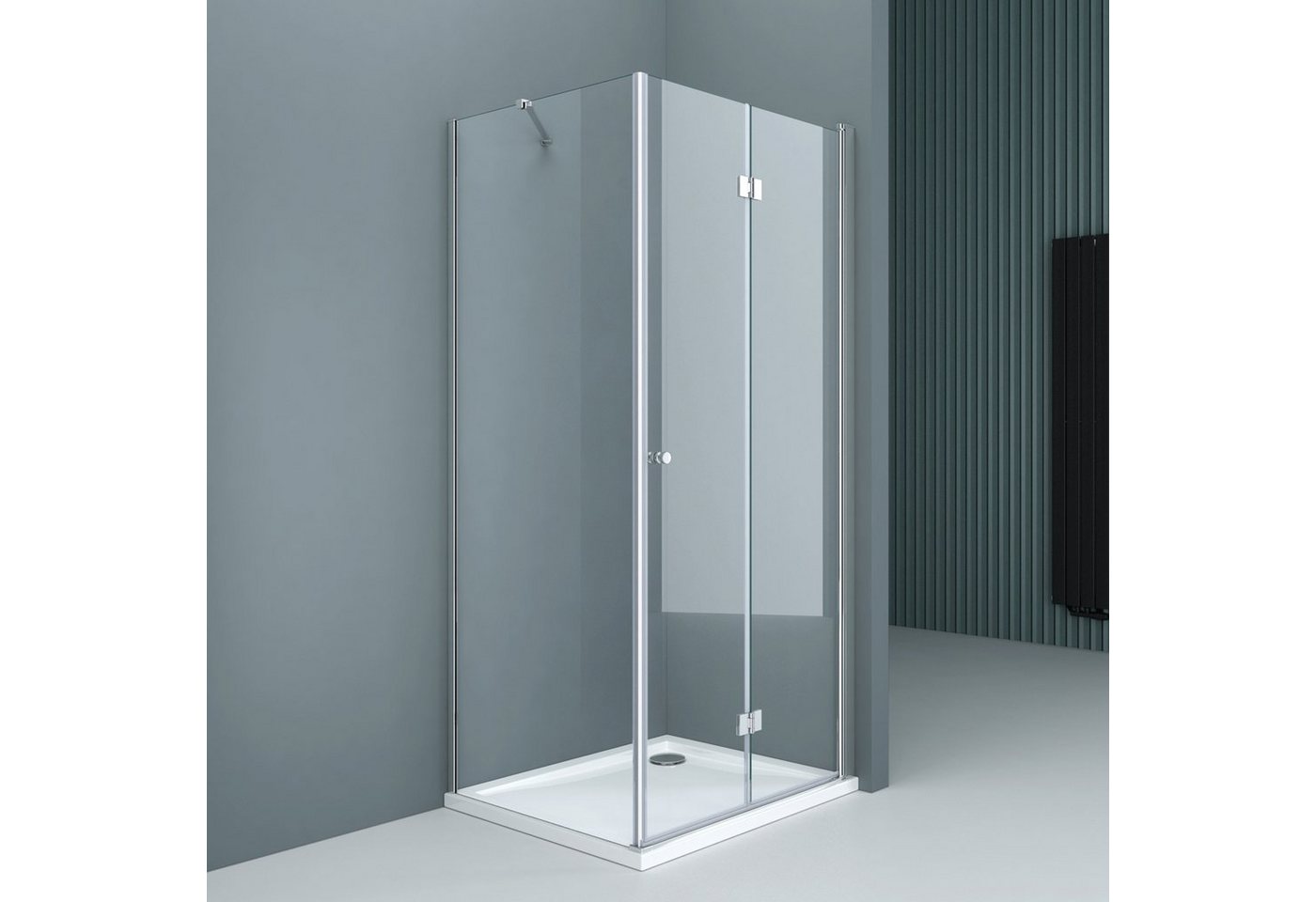 doporro Eckdusche Eck-Duschkabine Ravenna27 ESG-Sicherheitsglas inkl. Easy-Clean, BxT: 70x75 cm, Klarglas, Bodenebene Montage, Aluminium Rahmen