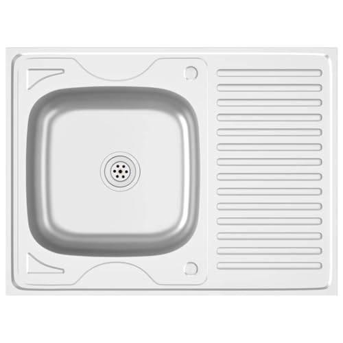 vidaXL Küchenspüle mit Abtropfset Silbern 800x600x155 mm Edelstahl