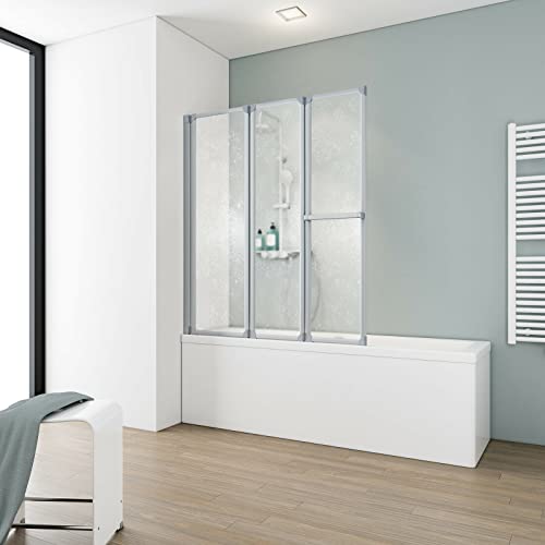 Schulte Badewannenfaltwand Komfort, Duschtrennwand aus Kunstglas mit Softline-Dekor, 127 cm x 140 cm, alu natur