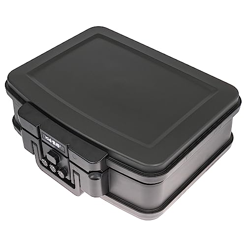 HMF Geldkassette 250437, feuerfeste und wasserdichte Dokumentenbox DIN A4 mit Zahlenschloss, 44,5 x 16,5 x 36,5 cm, schwarz
