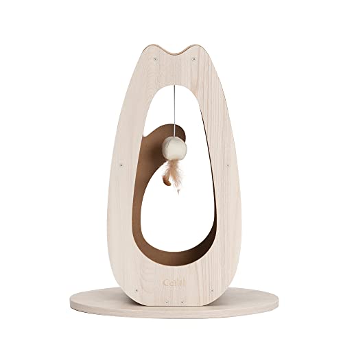 Catit Pixi Kratzbaum aus Karton für Katzen, hoch, Eichenoptik, mit austauschbaren Pappstücken und Spielzeugball