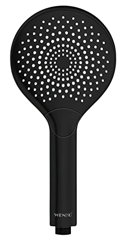 WENKO Wasserspar Duschkopf Watersaving, wassersparende Universal-Handbrause, Duschbrause mit nachhaltigem Wasserspar-System, 40% Wasser sparen bei vollem Komfort, Duschkopf Ø 12 cm, ABS Schwarz matt