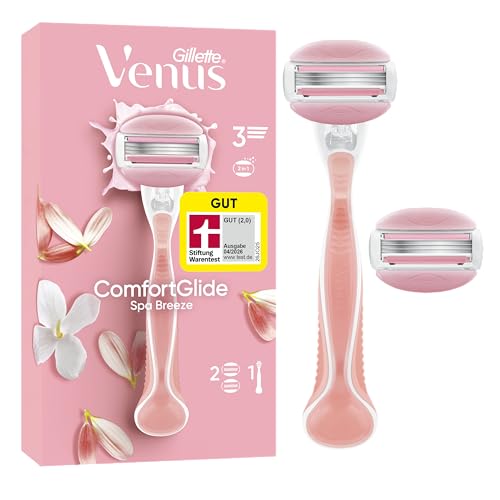 Gillette Venus ComfortGlide Spa Breeze, Damenrasierer mit Gelkissen und 2 Ersatzklingen, rutschfestes ergonomisches Handstück, GUT GETESTET bei Stiftung Warentest