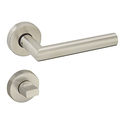 Moderne Drücker-Garnitur Türbeschlag Edelstahl Tür-Griff für Zimmertüren WILMA WC-BAD Türklinke Edelstahl 1 Set - Türdrücker-Garnitur für Innentüren mit Befestigungsmaterial von Sotech