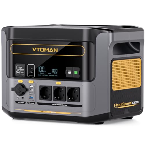 VTOMAN FlashSpeed 1000 Tragbare Powerstation - 828Wh LiFePO4 Solar Generator mit 3 x 1000W AC Ausgänge (Spitze 2000W), 100W USB-C, Schnellladung 0-80% in 1 Stunde - für Reise, Camping, Wohnwagen