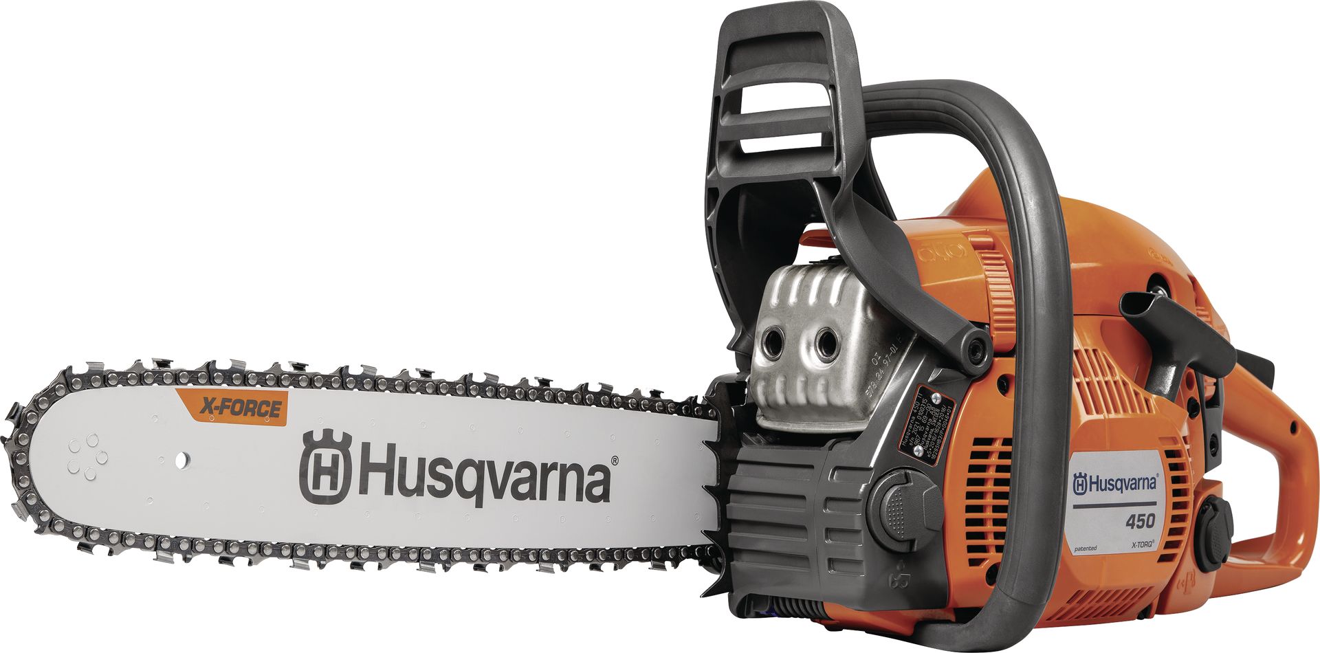 Husqvarna® Benzin-Kettensäge "450 Mark II", 2,4 kW (3,2 PS), 38 cm Schienenlänge, X-Torq® Motor, ergonomischer Griff, LowVib® Dämpfung