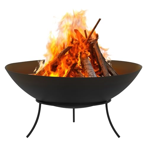 ECD Germany Feuerschale Ø50x24 cm aus Stahl mit 3 Füße Schwarz, Outdoor Feuertonne mit Dreibein-Gestell, für Grillabend, Feuerstelle im Garten, Lagerfeuer BBQ Camping