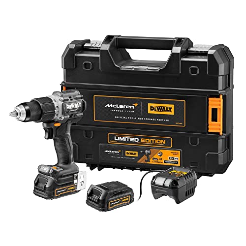 DeWalt 18V XR Akku-Schlagbohrschrauber (bürstenlos) inkl.2x Powerstack Akku (18 Volt / 1,7 Ah) mit Pouch-A, kompaktes Design und hohe Leistungsfähigkeit