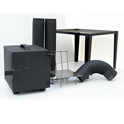 QLS Handels Räuchereiset - Gartenräuchereiset - Räucherofen - Schwarz - Stahl - Holz - 13 kg - 51 x 40 x 25 cm - Feuerstelle mit Luftzug- und Rauchflussregelung