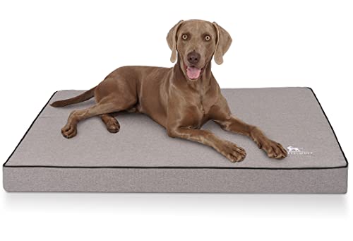 Knuffelwuff Orthopädische Hundematte Nantucket aus Velours mit Handwebcharakter L 80 x 60cm Grau - Abnehmbarer Bezug - waschbar - für große, mittelgroße und kleine Hunde