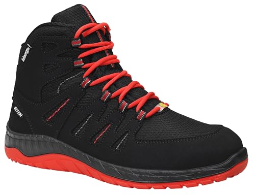 Elten MADDOX S3 Black-Red Mid ESD, Sicherheitsschuhe mit hohem Tragekomfort und innovativer Sohlentechnologie, Größe 40