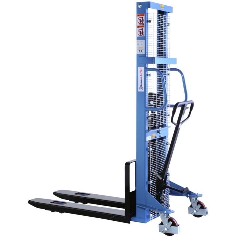 Kaiserkraft Hanselifter Hochhubwagen SDJ1016, Tragkraft 1000 kg, Hubhöhe 1600 mm, manuell bedienbar mit Fußpedal und Handhebel