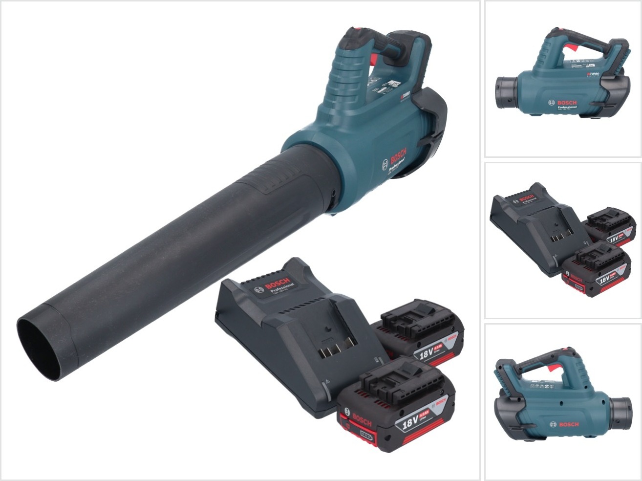 Bosch GBL 18V-750 Professional Akku Gebläse 18 V BITURBO Brushless, kabelloser Laubbläser mit 780 m³/h Volumenstrom und 198 km/h Luftgeschwindigkeit, inkl. 2x Akku 4,0 Ah + Ladegerät