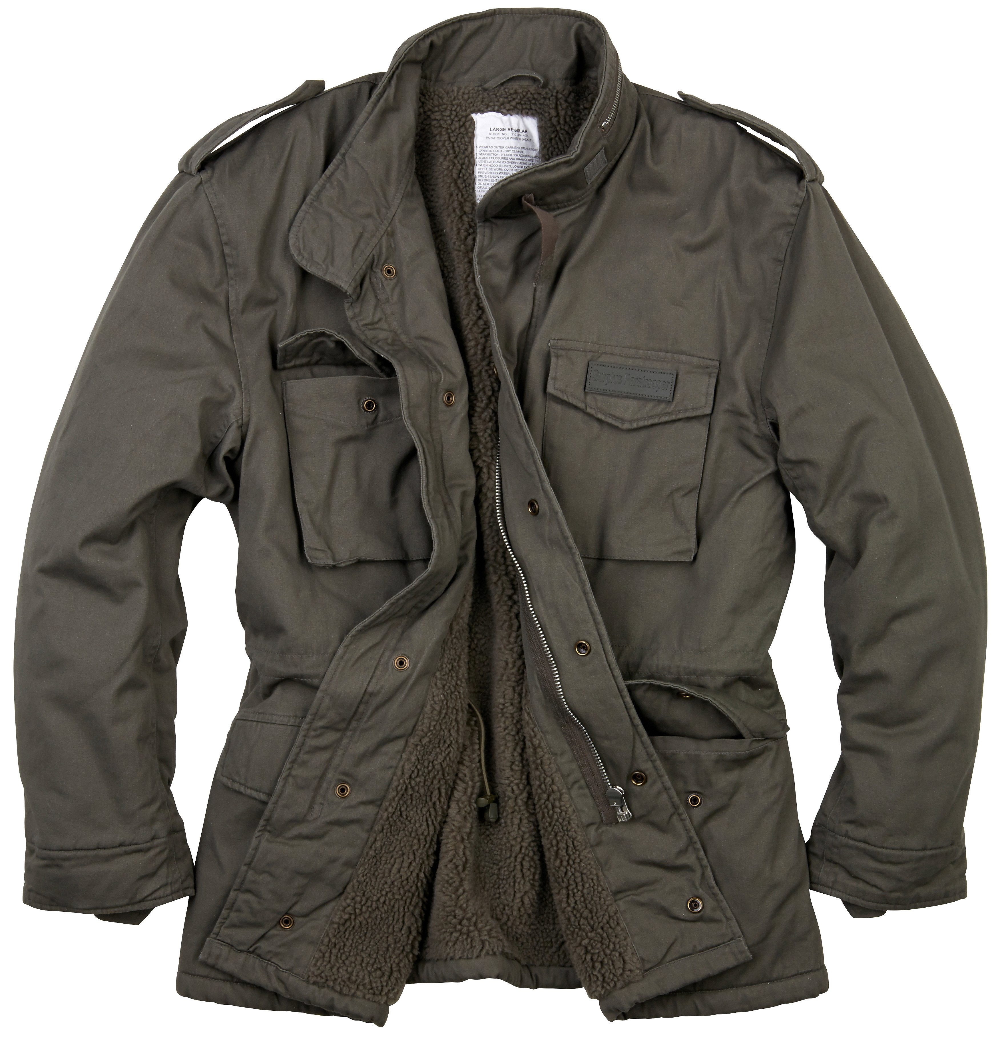 Surplus Raw Vintage Fieldjacket Paratrooper Jacke M65 Herren-Feldjacke, Teddy-Futter, Baumwolle, verschiedene Größen