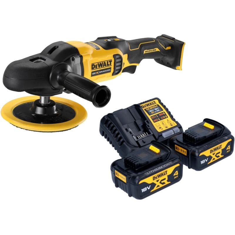 DeWalt DCM 849 M2, Akku Exzenter Poliermaschine 18 V, 180 mm, Brushless mit 2x 4,0 Ah Akkus und Ladegerät